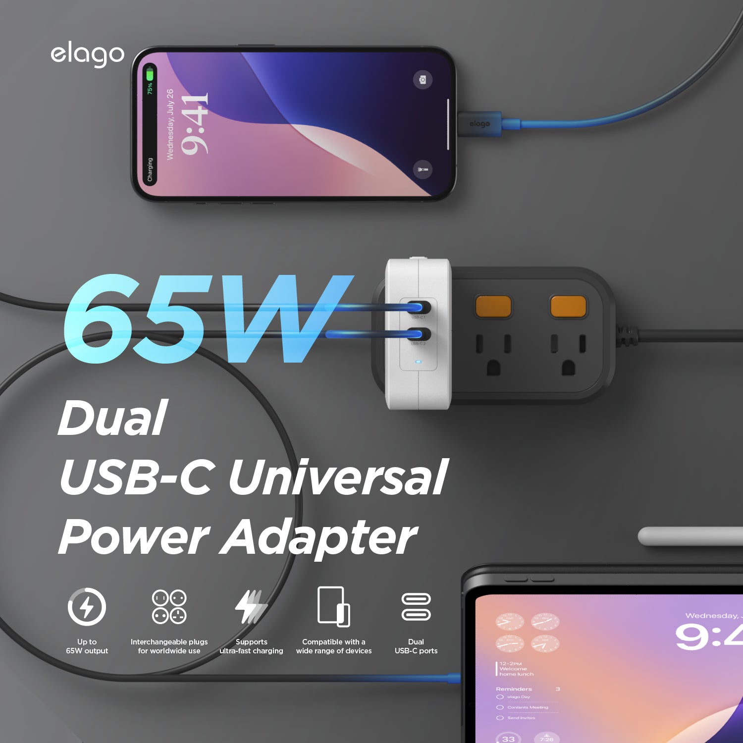 65W Dual USB-C Universal Power Adapter 3 65W Dual USB-C Universal Power Adapter