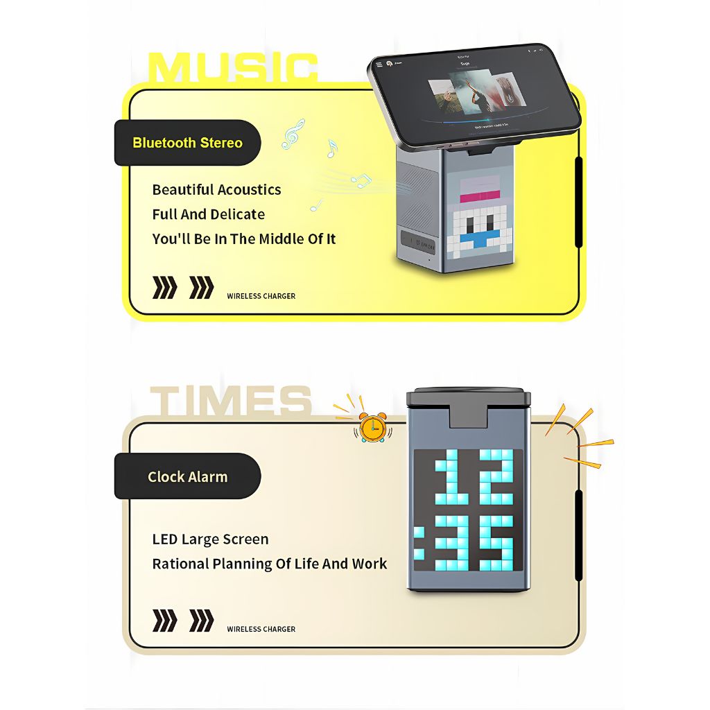 3 in 1 Magnetic Charger with Alarm Clock & Bluetooth Speaker for Apple 7 3 in 1 Magnetic Charger with Alarm Clock & Bluetooth Speaker for Apple