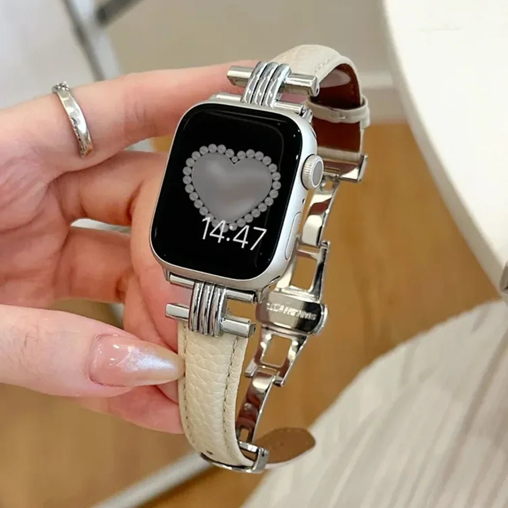 Women’s Genuine Leather & Stainless Steel Band for Apple Watch 10 Women’s Genuine Leather & Stainless Steel Band for Apple Watch