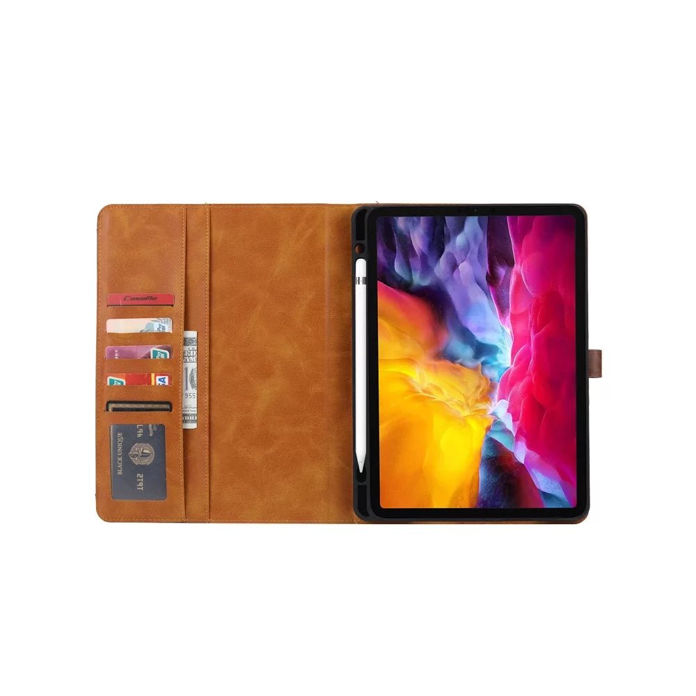 Leather Folio Case with Card Slots & Pencil Holder for iPad 6 Leather Folio Case with Card Slots & Pencil Holder for iPad